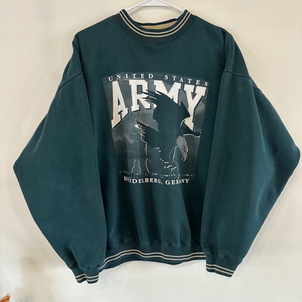 VTG US Army Heidelberg Germany Sweatshirt Green L Military Streetwear Gorpcore